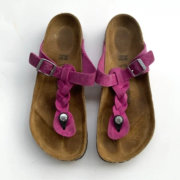 Birkenstock Pink/Purple Braided Leather Sandals Size 38 - Picture 1 of 5